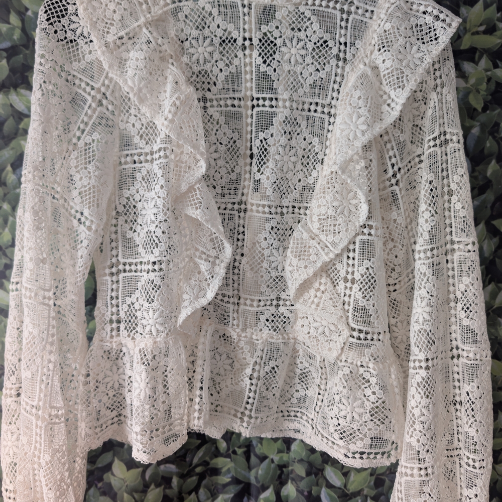 H&M White Lace Blouse with Ruffles